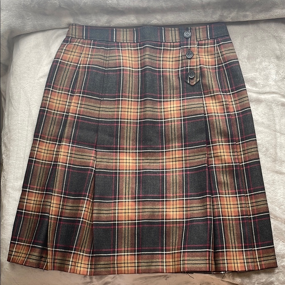 J. Crew Vintage (early 2000’s) Black and Brown Knee-Length Pleated Wool Skirt